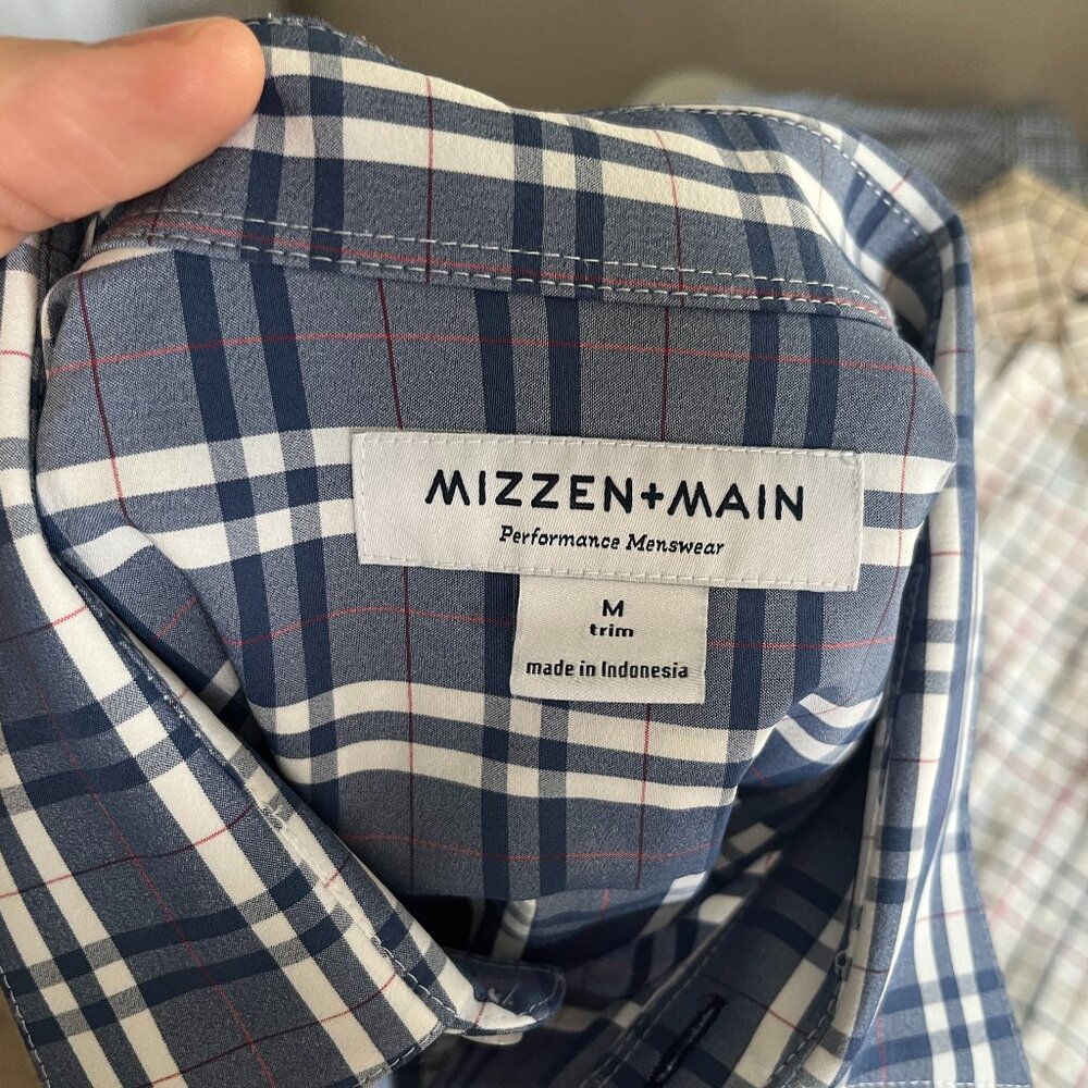 π΄ Mizzen+Main Trim Fit Plaid Shirt Menβs Medium Red White Blue Long Sleeve π΅ - Picture 4 of 5